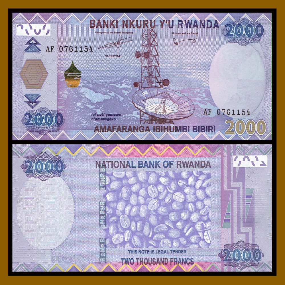 Rwanda 2000 Francs, 2014 P-40 Coffee Bean Satellite Unc