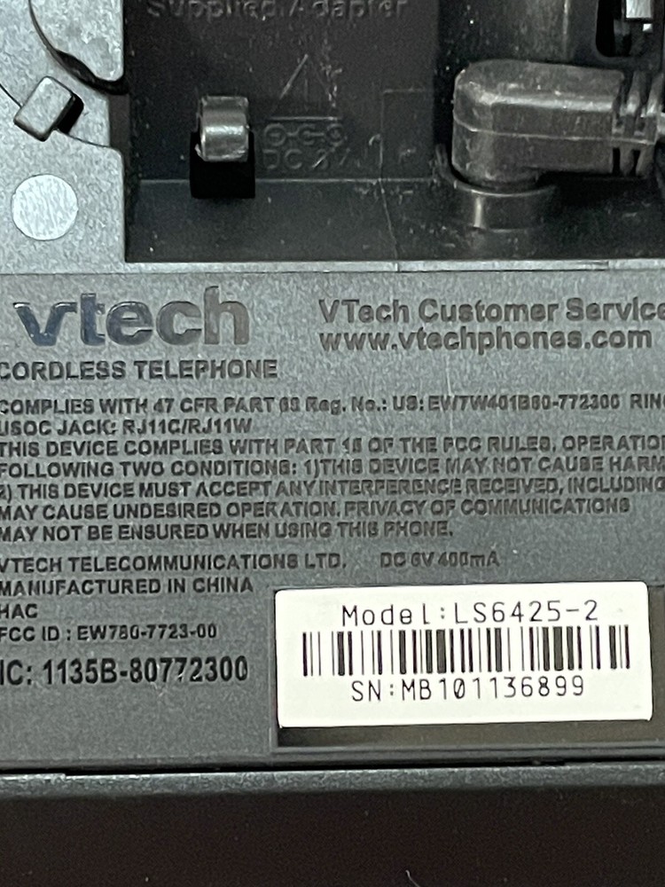 Vtech Cordless Phone Main Base ONLY Answering-NO AC Power Adaptor LS6425 Model