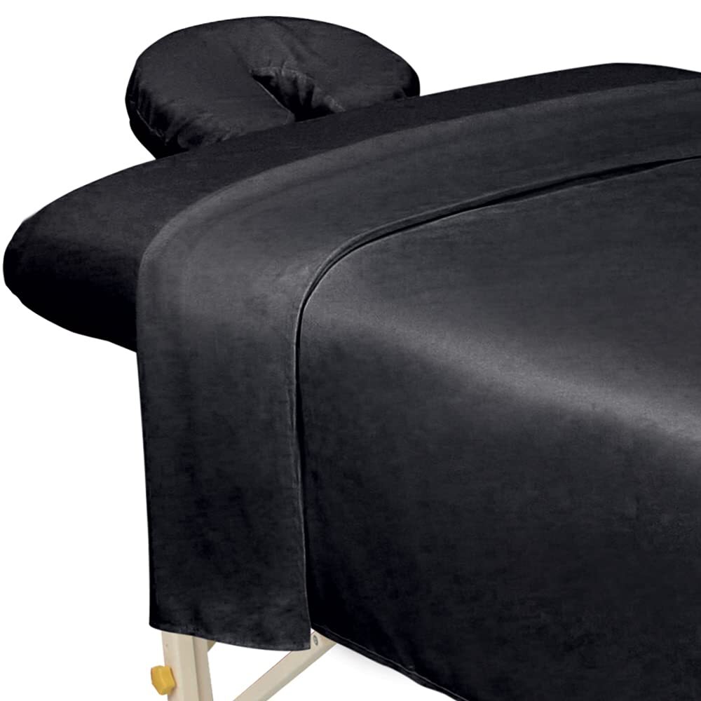 Black 3 Piece Microfiber Massage Sheet Set For Massage Tables And Face Rest