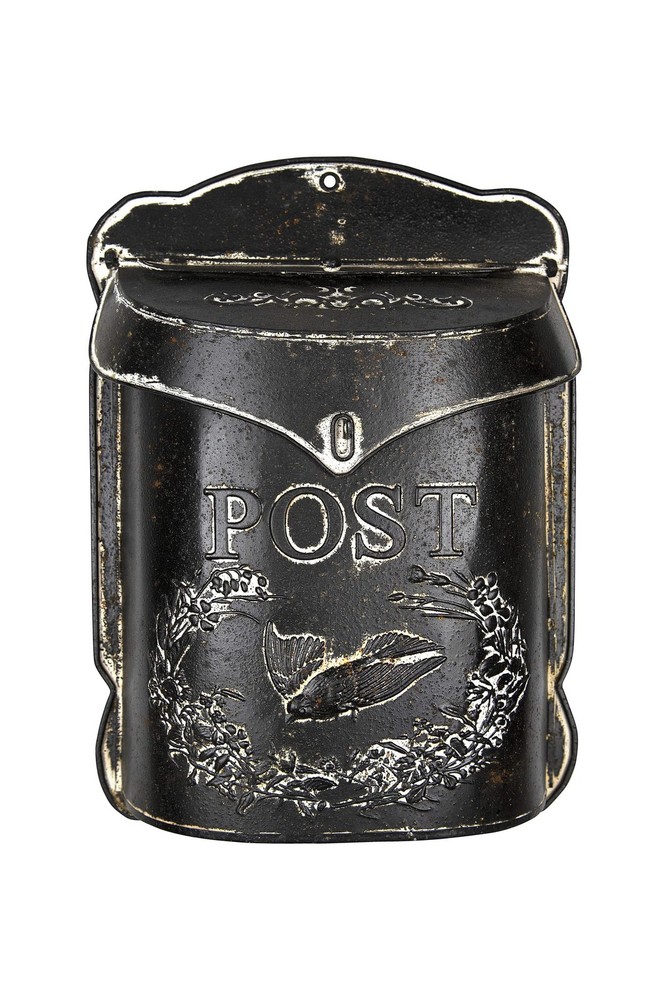 Black Embossed Tin Post Letter Box