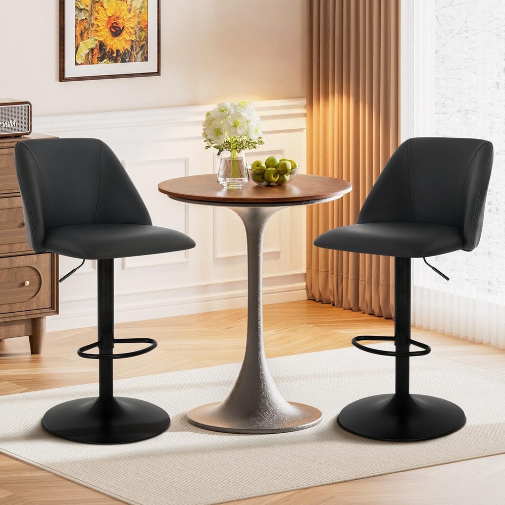 Adjustable Bar Stools, Modern PU Leather Bar Chairs with Curved Mid-Back, 360...