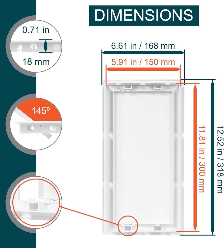 6" x 12" White Plastic Access Panel. Service Shaft Door Panel. Plumbing, Elec...