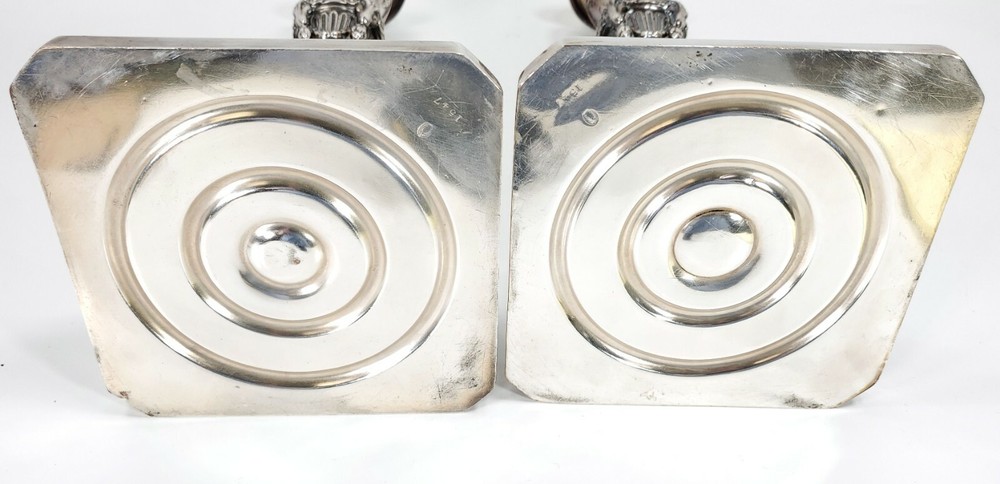 Antique Pair BARKER BROS. Sheffield Silverplate Candlesticks Robert Adam Style