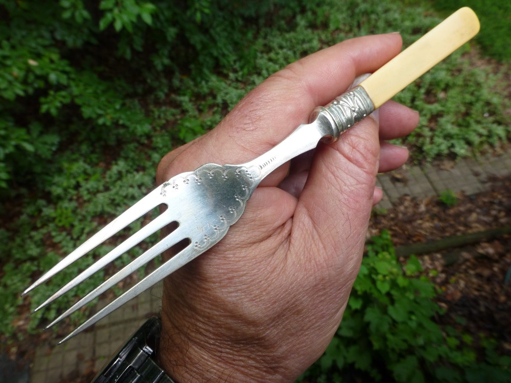 Antique CJ Allen & Sidney Darwin Sheffield 1893 Etched Silver Flatware MOP Fish
