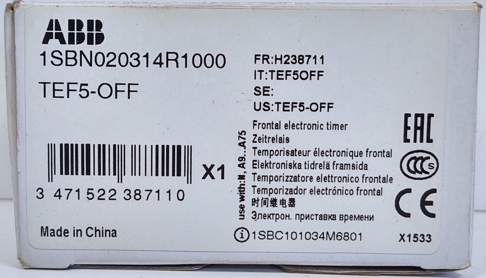 ABB 1SBN020314R1000 TEF5-OFF Delay Off Frontal Electronic Timer