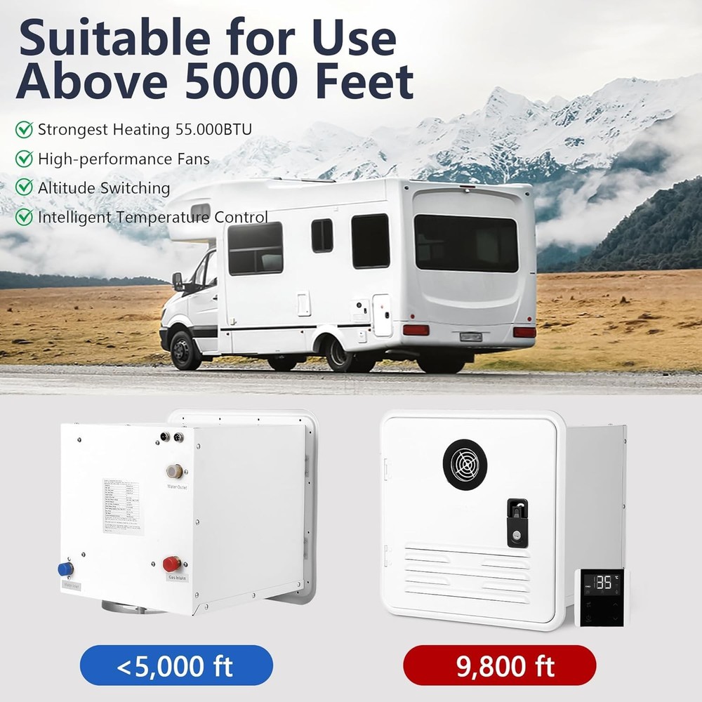 RV Tankless Water Heater Propane Gas 55000 BTU with Controller Instant Hot