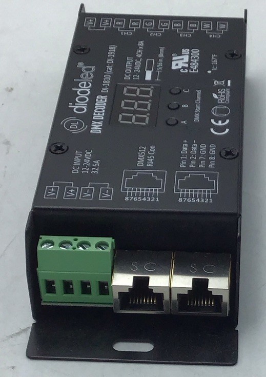Diode LED DI-1810 DMX 4 Channel Decoder w/Digital Display 4CH x 8A Open-Box z321