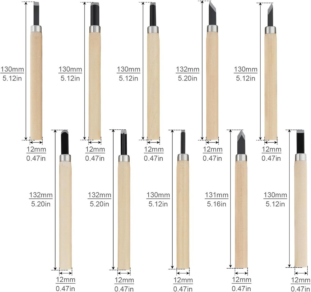 10 Piece Wood Carving Hand Chisel Tool Set Professional Woodworking Gouges Steel