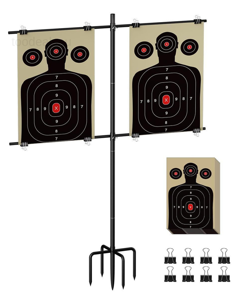 5-Prong Base Target Stand, Adjustable Metal Shooting Medium, Black