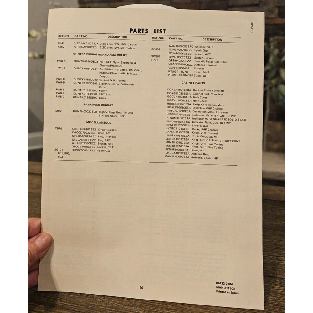 Sharp Television Service Data Chassis Model C-1940