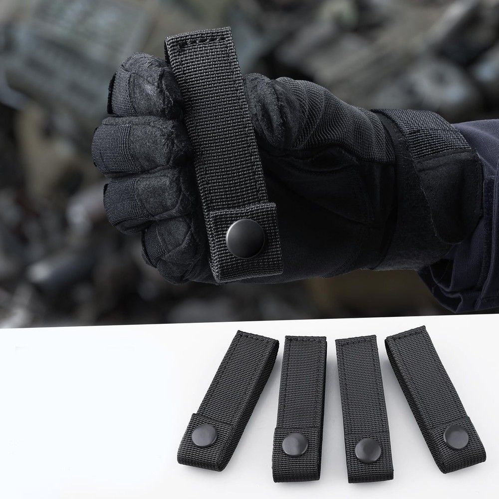 Molle Attachment Straps, 4 Inch Webbing, 4 Pack With Snap Buttons, Black