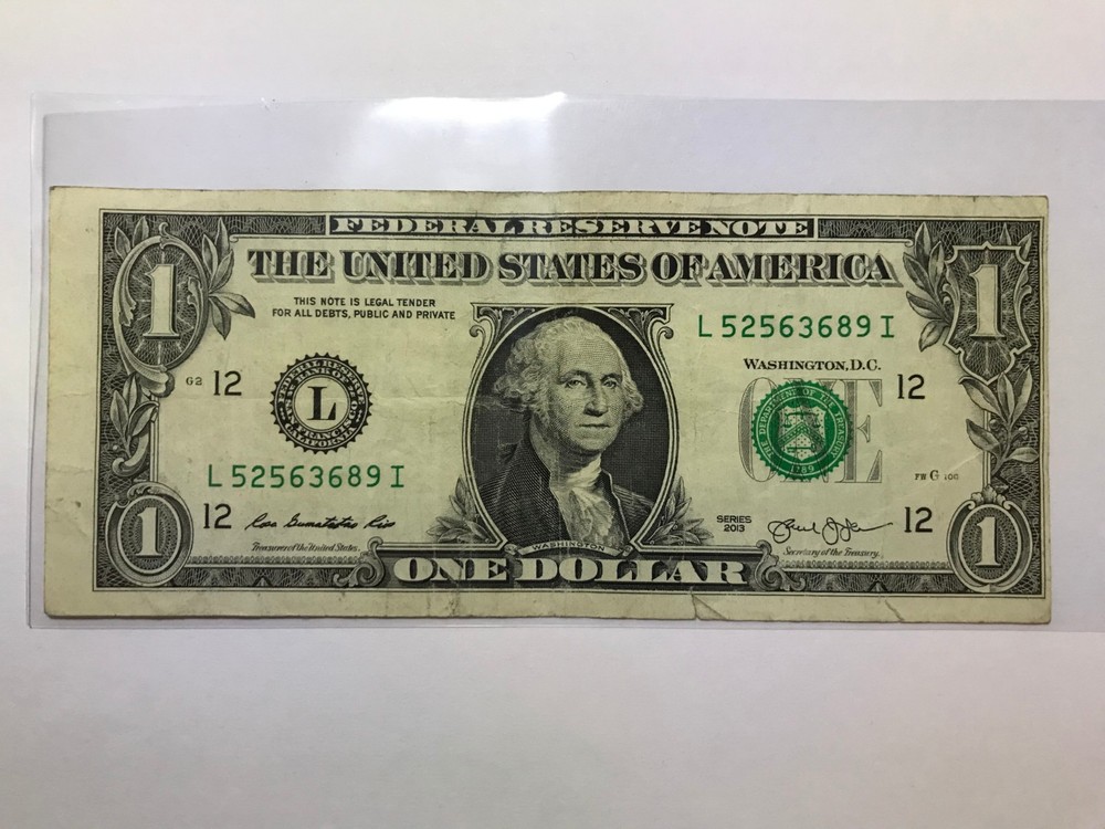  $1 One Dollar Bill misaligned Cut Error left to right