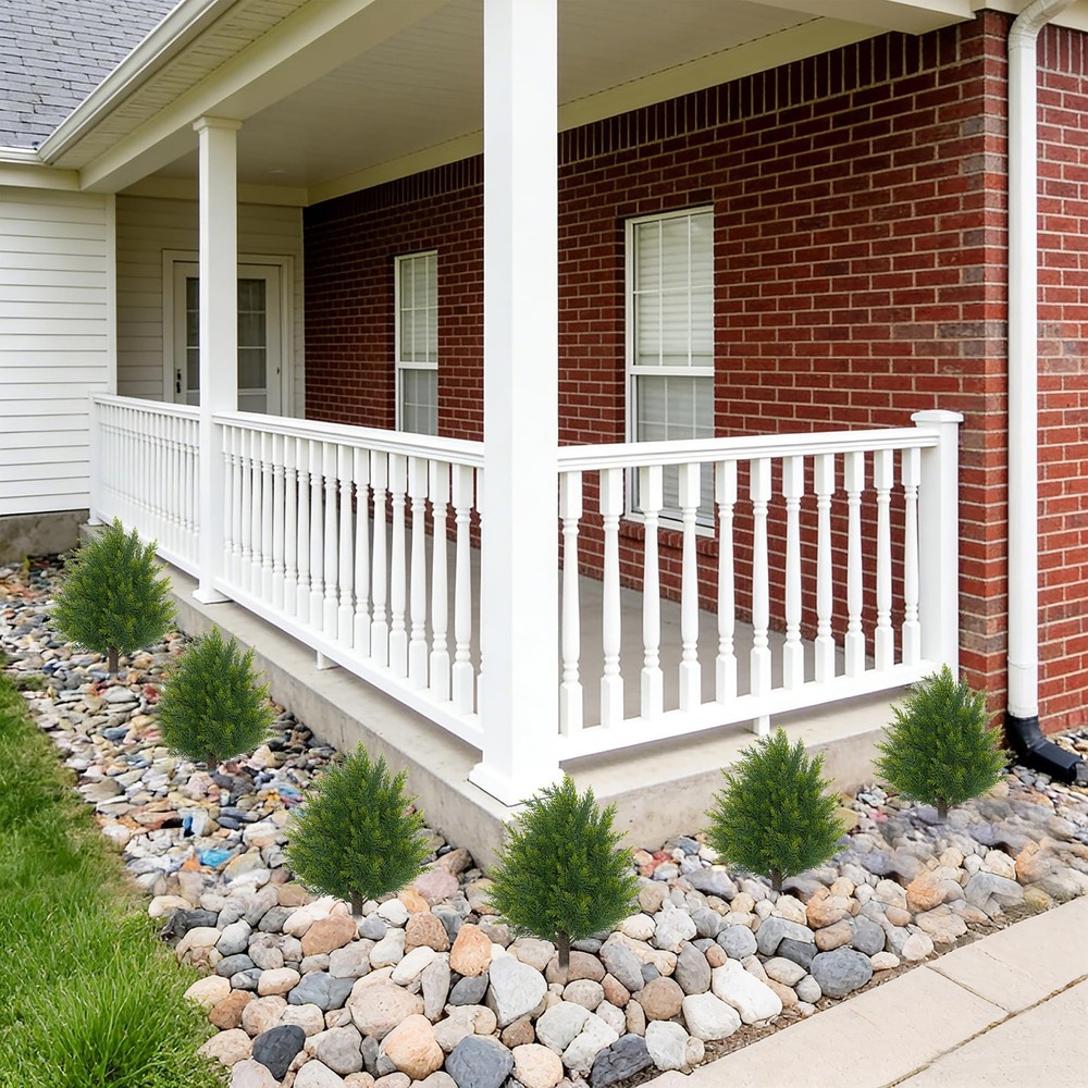 21'' Artificial Cedar Topiary Ball Trees with Ground Spike, 2 Pack Artificial...