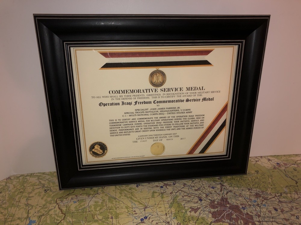 OPERATION IRAQI FREEDOM COMMEMORATIVE SERVICE MEDAL CERTIFICATE ~ Type 1