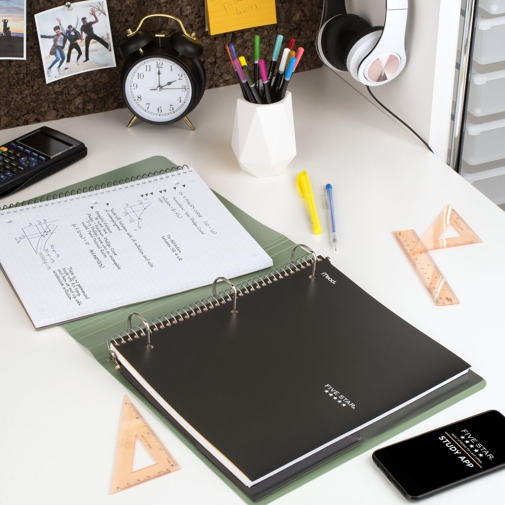 Five Star Spiral Notebook + Study App, 1 Subject, Graph Ruled Paper, Black