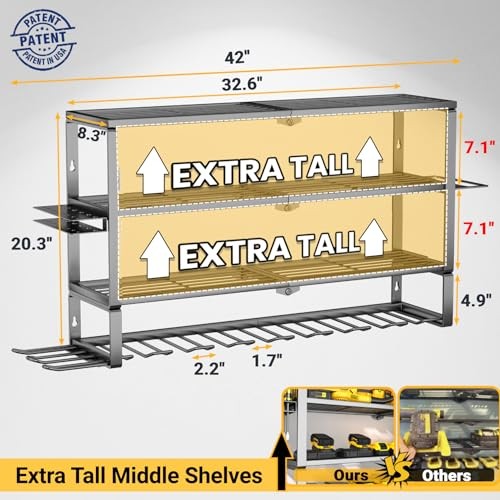 Large Power Tool Organizer Wall Mount, 4 Layer 10 Drills Holder Extra Tall