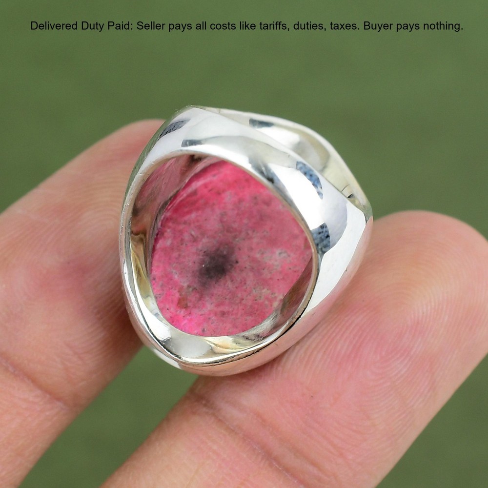 925 Silver Oval Thulite Gemstone Stackable Statement Bezel Wife Anniversary Ring