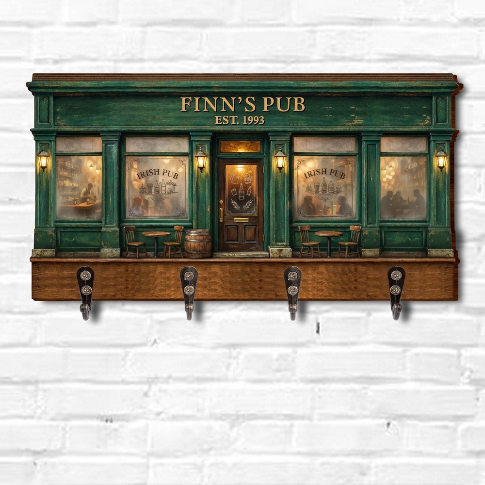 Irish Pub Design With Storefront Bar And Lanterns - Personalized Key Holder