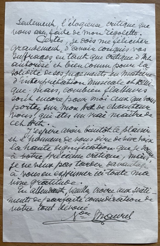 French Baritone Victor Maurel Autograph Letter