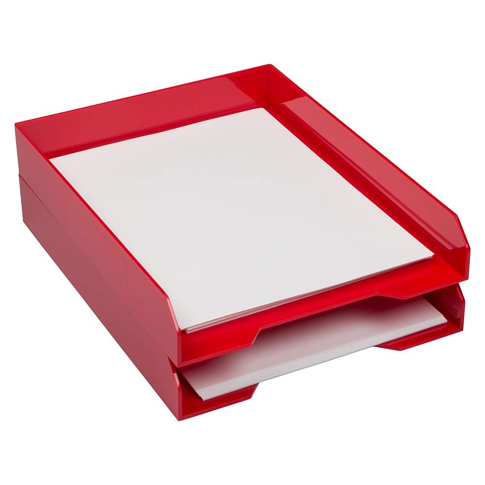 Stackable Paper Trays - Red - Desktop Document, Letter, & File Organizer Tray...