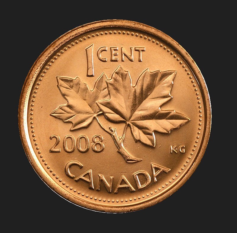 2007 + 2008 both are magnetic Canada 1 cent unc. coin from roll