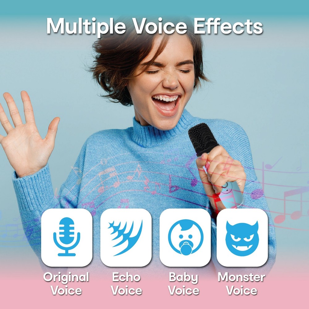 Laser Mini Karaoke Speaker with 2 Wireless Microphones Bluetooth Blue