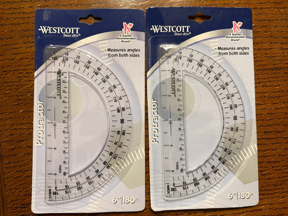 2 6-inch Westcott 180° Protractor  Clear  Measure Angles From Both Sides