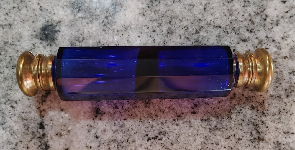 Victorian Cobalt Blue double-ended "lay-down" Perfume Bottle