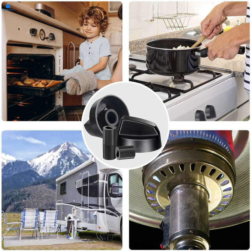 4 Pack Black Control Knobs with Replacement for 12 Adapters, Stove