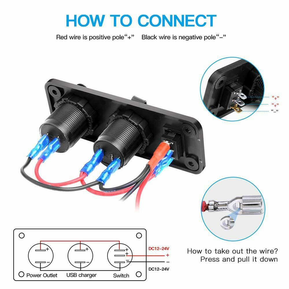 Boat Marine Dual USB Charger+LED Voltmeter+12V Power Socket On-Off Switch Panel