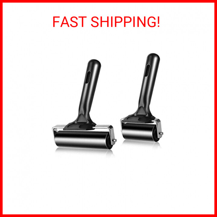 2Pcs Rubber Roller Brayer Rollers Hard Rubber 4 & 2.2 Inch for Printmaking (Blac