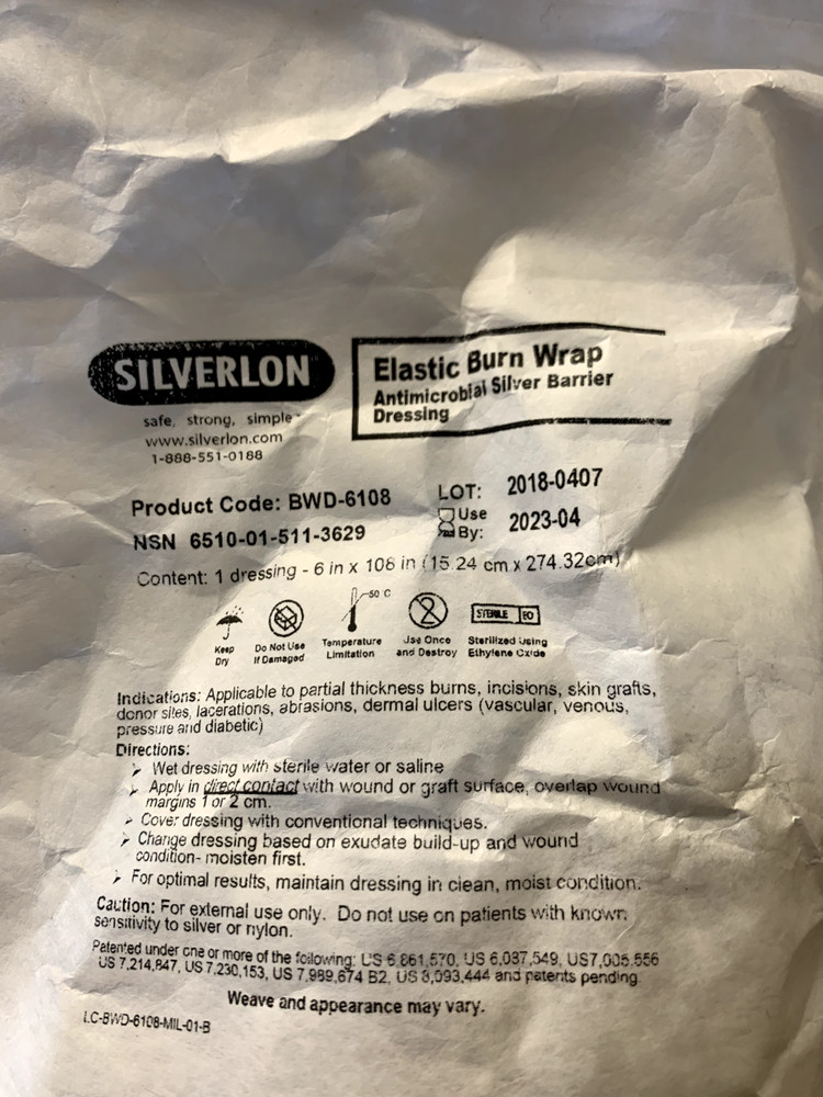 *1-Pack* Silverlon Elastic Burn Wrap With Antimicrobial Silver 6"X108" EXPIRED