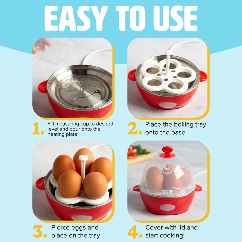 Mini Rapid Egg Cooker 5 Capacity Hard Boiled Omelets Auto Shut Off Red