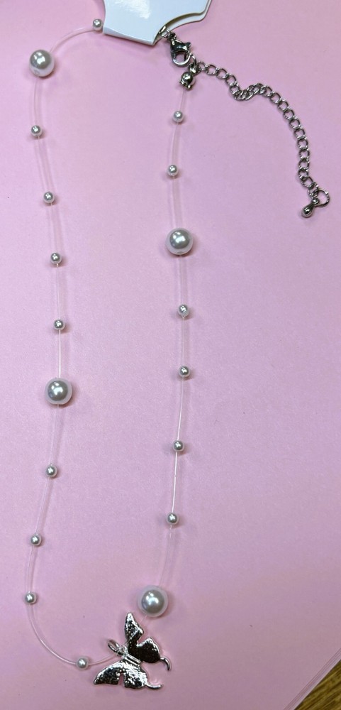 Pearl Link Silver Butterfly Necklace