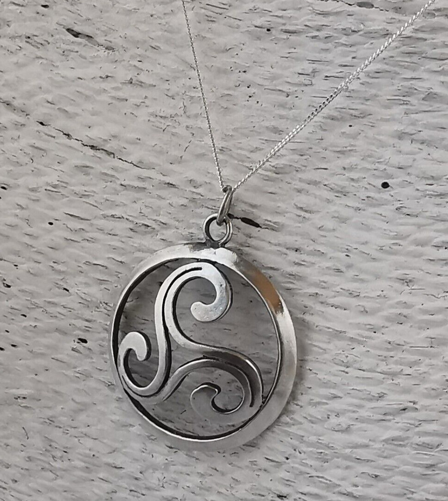 Solid Silver Celtic Triskelion Pendant & Chain