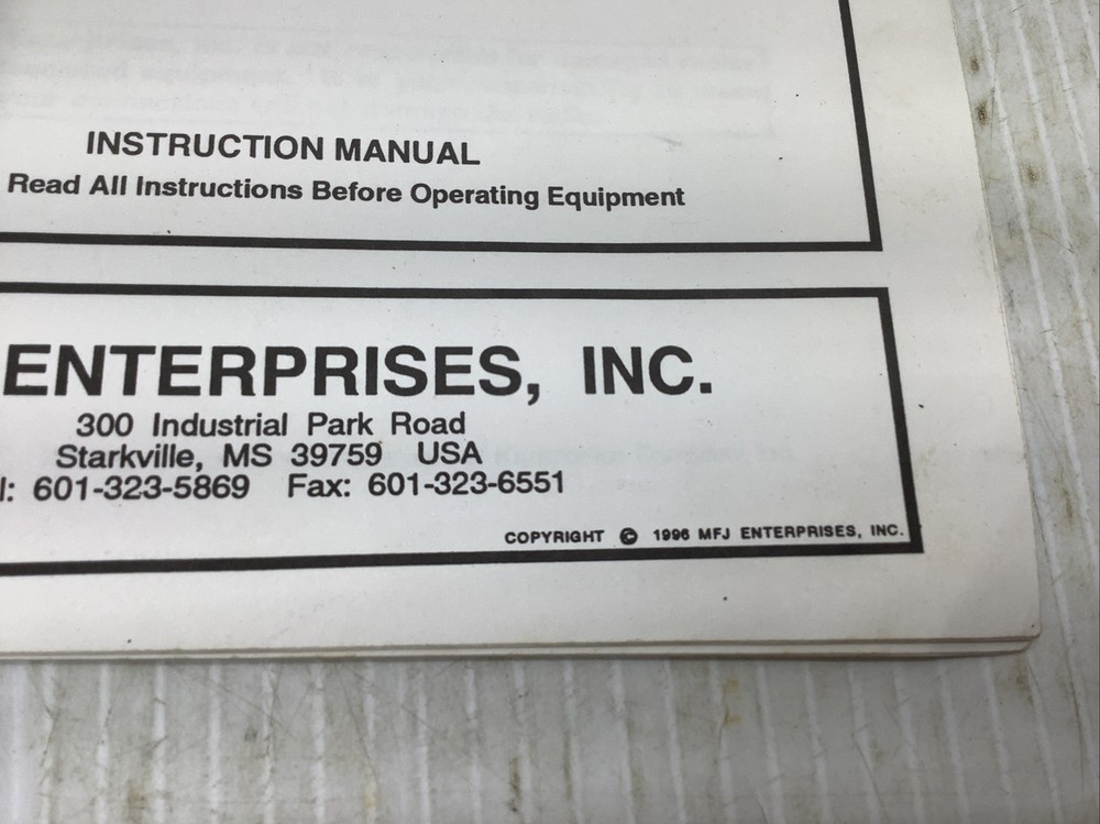 MFJ TNC Microphone Switch Original Instruction Manuals Models MFJ-1272B & more