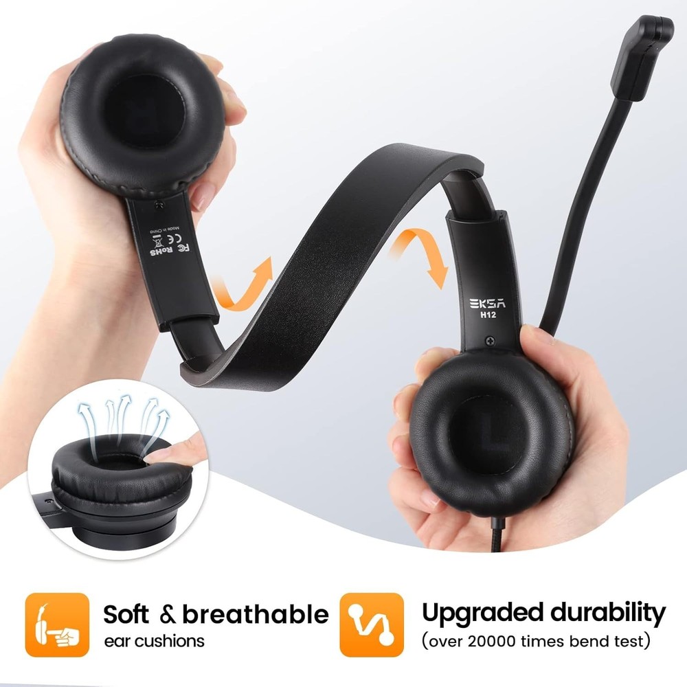 USB Headset with Microphone for PC Laptop, Wired Computer Headset Environment...