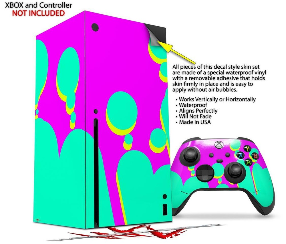Skins XBOX Series X Console Controller Drip Teal Pink Yellow