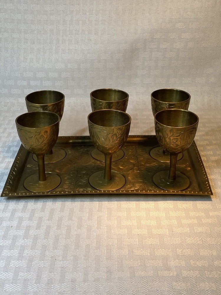 Brass Cordial- Sherry Set With Tray