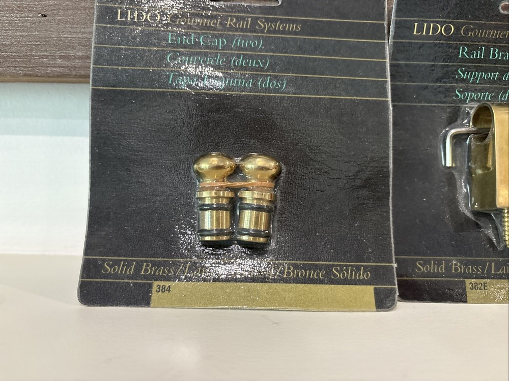 LIDO Solid Brass Gourmet Rail System End Cap & Rail Bracket MINT NOS