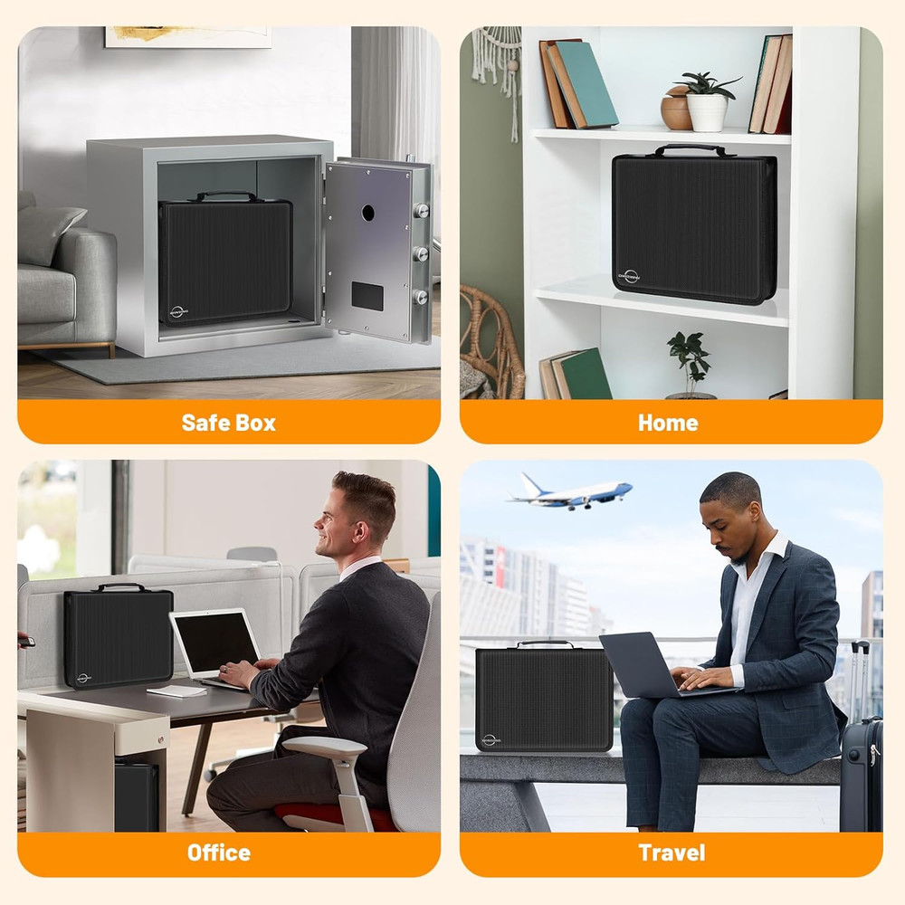 Accordion File Organizer-13 Pocket Fireproof Expanding Document Folder with Hand