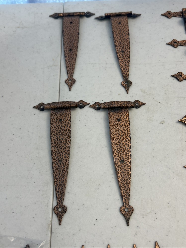 Large Misc Lot Of Hammered Copper Cabinet Drawer Hinges Pulls