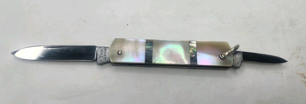 Antique ZAK GERMANY Rectangular Penknife Sectioned Pearl & Abalone Handles