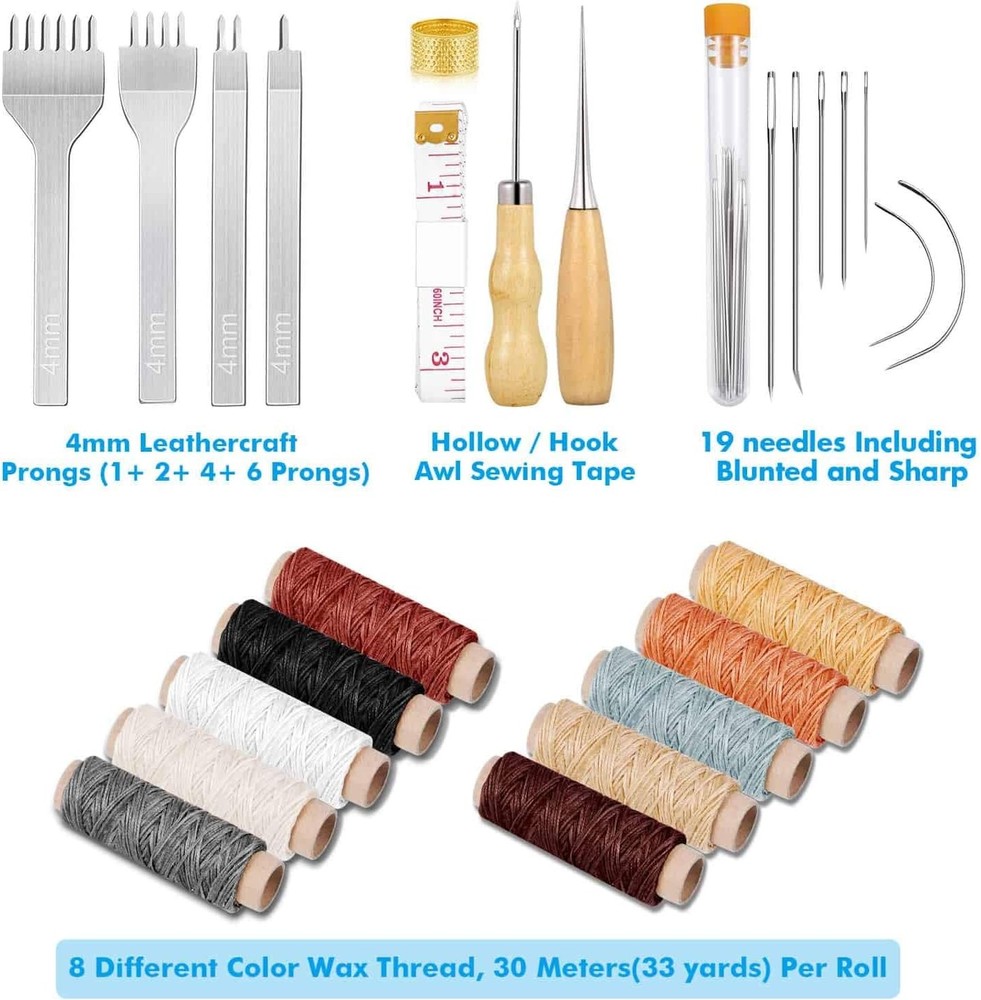 35 Pcs Leather Pouch Kit with Hole Punch, Tools & Needles for Beginners