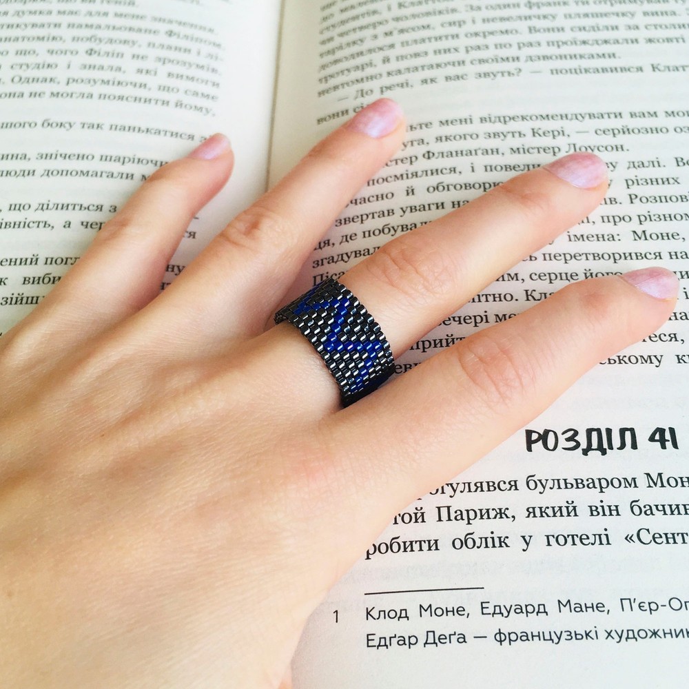 Geometric Beaded Ring, Custom Miyuki Seed Bead Wide Band Ring, Zigzag Pattern