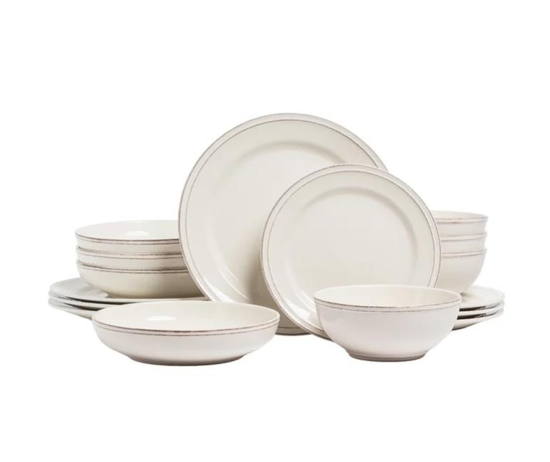 Over & Back Dinnerware Set Ivory 16-Piece Lake Como Serves 4 Stoneware Durable