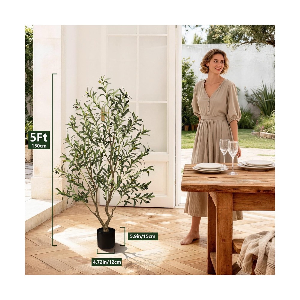 Olive Trees Artificial Indoor 5FT Tall, Faux Olive Tree with Black Basic Plan...