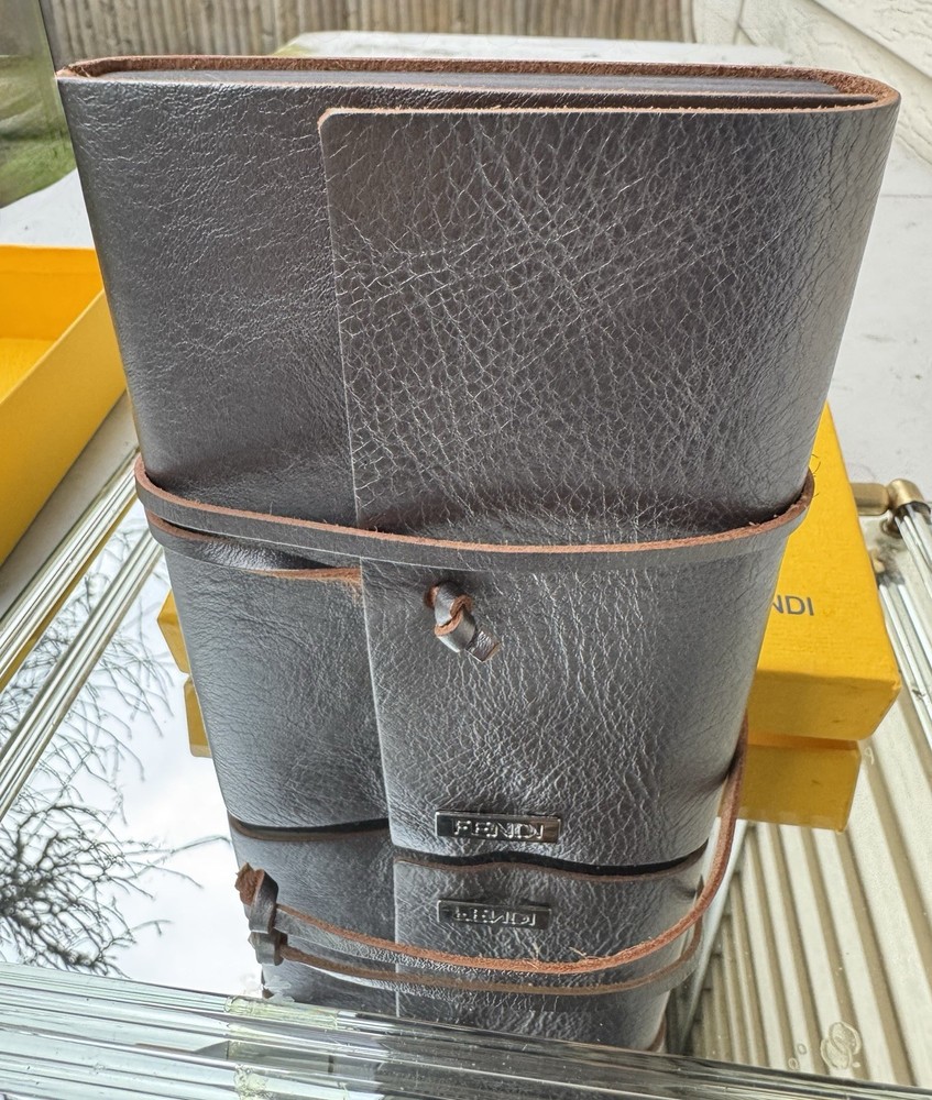 FENDI Leather-covered Notepad Stationery Dark Silver
