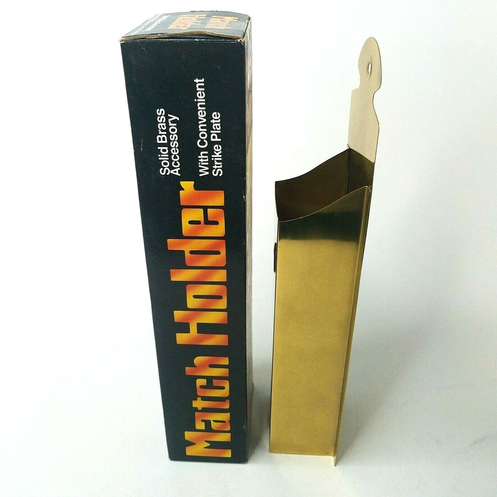 Solid Brass Fireplace Match Matchstick Wall Holder 13” Tall Flame Embellish NOS