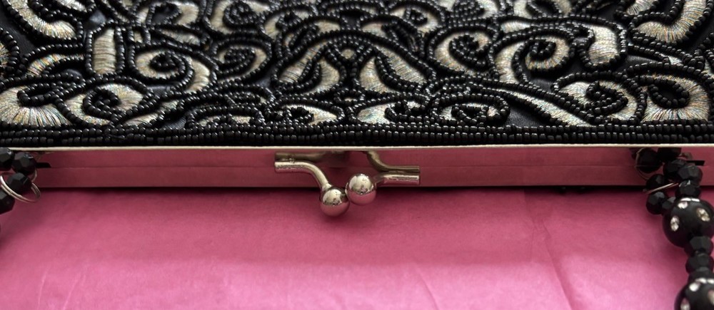 Beaded Black Silver Purse Clutch
